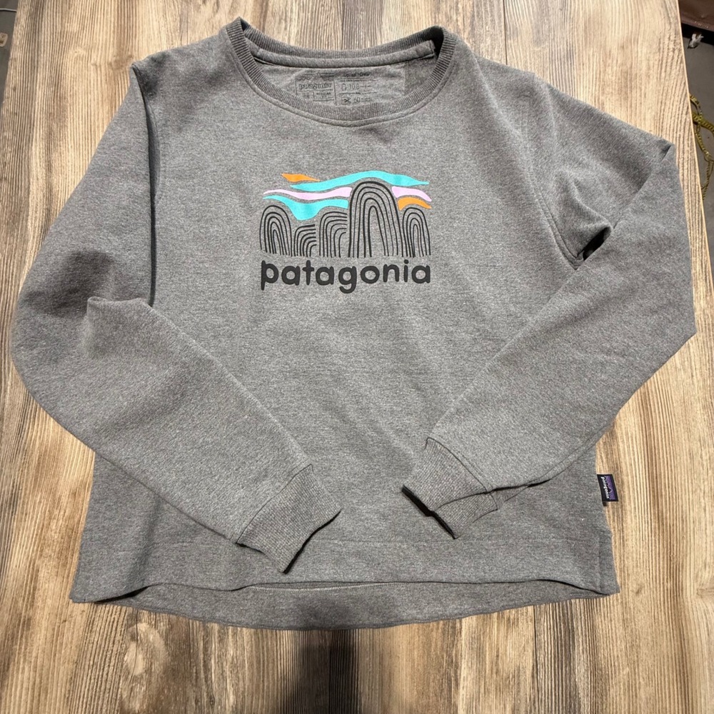 Patagonia Uprisal Crew Sweatshirt Gray Mountain Graphic Gorpcore - Picture 2 of 6